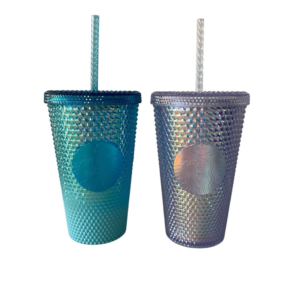 Starbucks Cold Cup Tumbler Bundle of 2 Iridescent Studded & Glacier Blue Studded